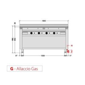 Plancha teppanyaki cromada de gas sobre mueble con 4 zonas de cocción - longitud 1600 mm - Imagen 3