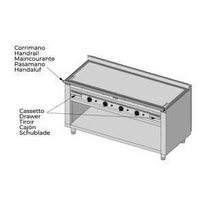 Plancha teppanyaki cromada de gas sobre mueble con 4 zonas de cocción - longitud 1600 mm - Imagen 6
