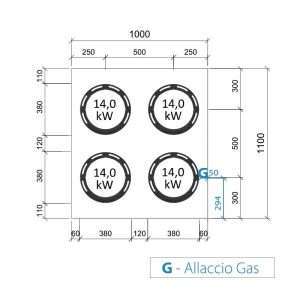 Placa de gas para wok bifronte sobre mueble con n° 4 quemadores - longitud 1000 mm - Imagen 2