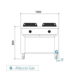 Placa de gas para wok bifronte sobre mueble con n° 4 quemadores - longitud 1000 mm - Imagen 3