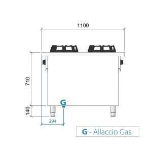 Placa de gas para wok de sobremesa con n° 2 quemadores - longitud 1200 mm - Imagen 4