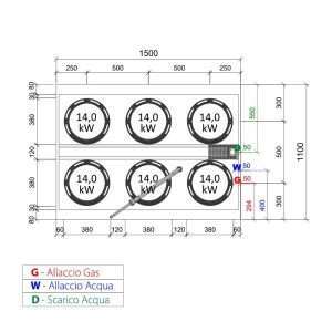 Placa de gas para wok bifronte sobre mueble con n° 6 quemadores y columna de agua - longitud 1500 mm - Imagen 2