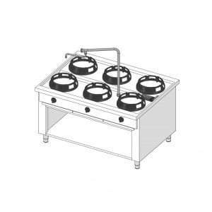 Placa de gas para wok bifronte sobre mueble con n° 6 quemadores y columna de agua - longitud 1500 mm - Imagen 5