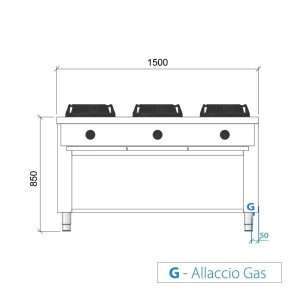 Placa de gas para wok bifronte sobre mueble con n° 6 quemadores - longitud 1500 mm - Imagen 5