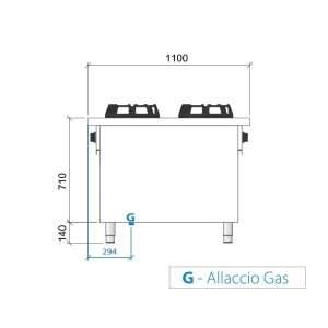Placa de gas para wok bifronte sobre mueble con n° 6 quemadores - longitud 1500 mm - Imagen 4