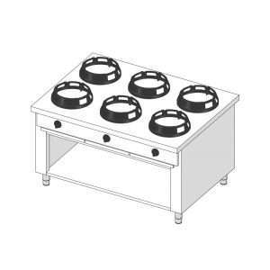 Placa de gas para wok bifronte sobre mueble con n° 6 quemadores - longitud 1500 mm - Imagen 3