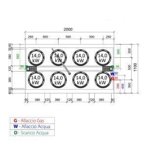 Placa de gas para wok bifronte sobre mueble con n° 8 quemadores y columna de agua - longitud 2000 mm - Imagen 4