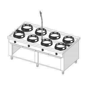 Placa de gas para wok bifronte sobre mueble con n° 8 quemadores y columna de agua - longitud 2000 mm - Imagen 3