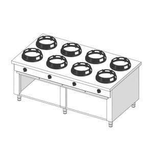 Placa de gas para wok bifronte sobre mueble con n° 8 quemadores - longitud 2000 mm - Imagen 5