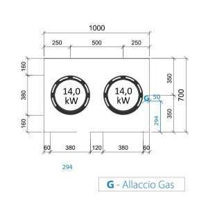 Placa de gas para wok sobre mueble con n° 2 quemadores - longitud 1000 mm - Imagen 2