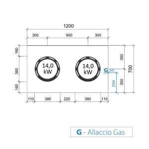 Placa de gas para wok sobre mueble con n° 2 quemadores - longitud 1200 mm - Imagen 2