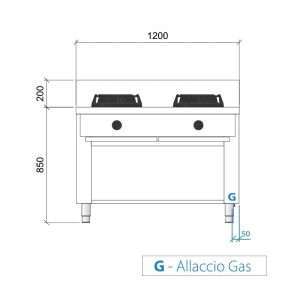 Placa de gas para wok sobre mueble con n° 2 quemadores - longitud 1200 mm - Imagen 3