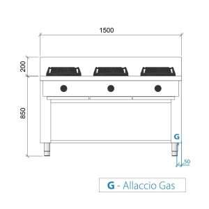 Placa de gas para wok sobre mueble con n° 3 quemadores - longitud 1500 mm - Imagen 4