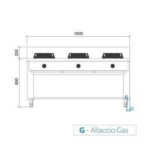 Placa de gas para wok sobre mueble con n° 3 quemadores - longitud 1800 mm - Imagen 3