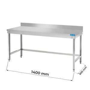 Mesa abierta de acero inoxidable sin estante de fondo con peto trasero L1400xP800xH850 mm - línea basic