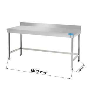 Mesa abierta de acero inoxidable sin estante de fondo con peto trasero L1500xP500xH850 mm - línea basic