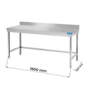 Mesa abierta de acero inoxidable sin estante de fondo con peto trasero L1600xP500xH850 mm - línea basic