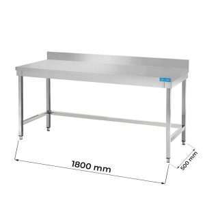Mesa abierta de acero inoxidable sin estante de fondo con peto trasero L1800xP500xH850 mm - línea basic