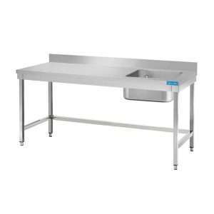 Mesa abierta de acero inoxidable con lavabo a la derecha sin estante con peto trasero L700xP600xH850 mm - línea basic - Imagen 2