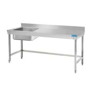 Mesa abierta de acero inoxidable con lavabo a la izquierda sin estante con peto trasero L900xP600xH850 mm - línea basic - Imagen 2