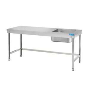 Mesa abierta de acero inoxidable con lavabo a la derecha sin estante sin peto trasero L700xP700xH850 mm - línea basic - Imagen 2