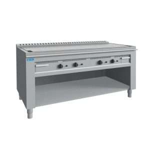 Plancha teppanyaki cromada eléctrica sobre mueble con 4 zonas de cocción - longitud 1600 mm - Imagen 1