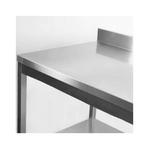 Mesa abierta de acero inoxidable con estante de fondo con peto trasero L800xP500xH850 mm - línea basic - Imagen 2