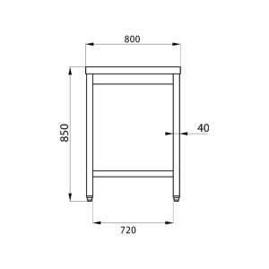 Mesa abierta de acero inoxidable con estante de fondo sin peto trasero L600xP800xH850 mm - línea basic - Imagen 8