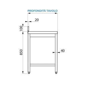 Mesa abierta de acero inoxidable con lavabo a la derecha sin estante con peto trasero L1400xP800xH850 mm - línea basic - Imagen 4