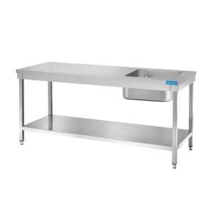Mesa abierta de acero inoxidable con lavabo a la derecha con estante sin peto trasero L1200xP600xH850 mm - línea basic - Imagen 2