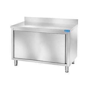 Mesa de acero inoxidable con puertas con peto trasero L600xP800xH850 mm - línea basic - Imagen 2