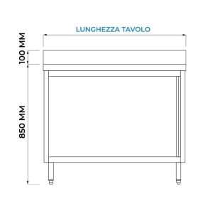 Mesa de acero inoxidable con puertas con peto trasero L600xP500xH850 mm - línea basic - Imagen 3