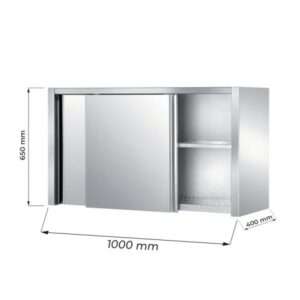 Mueble colgante con puertas correderas y escurridor de acero inoxidable con 1 estante L1000xP400xH650 mm - línea basic