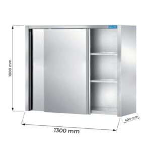 Mueble colgante con puertas correderas y escurridor de acero inoxidable con 2 estantes L1300xP400xH1000 mm - línea basic