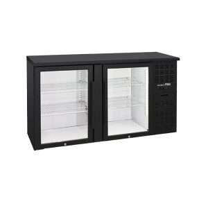 Mesa refrigerada negra empotrable con n° 2 puertas de vidrio y temp. de +2°C a +8°C - prof. 50 cm