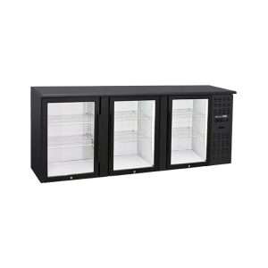Mesa refrigerada negra empotrable con n° 3 puertas de vidrio y temp. de +2°C a +8°C - prof. 50 cm