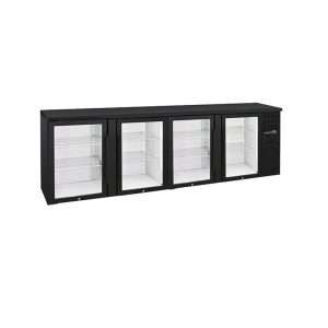 Mesa refrigerada negra empotrable con n° 4 puertas de vidrio y temp. de +2°C a +8°C - prof. 50 cm