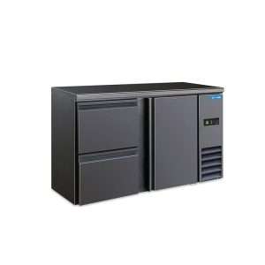 Mesa refrigerada negra empotrable con n° 1 puerta + n° 2 cajones y temp. de 0°C a +10°C - prof. 50 cm