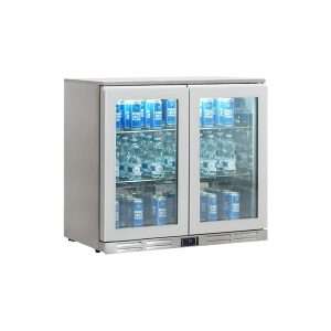 Frigorífico de sobremesa/de barra para bebidas inox con 2 puertas batientes, altura 84 cm - temp. de -2°C a +10°C